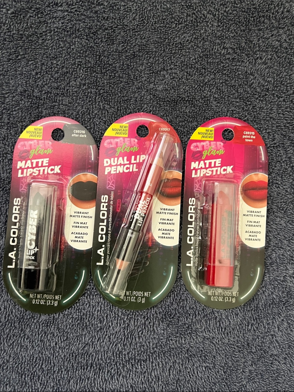 L.A. Colors Matte Lipstick & Dual Lip Pencil Set - Black, Red, Pink